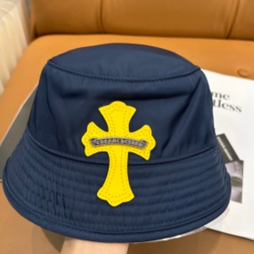 ⚜️Chrome Hearts⚜️Navy Designer Bucket Hat Yellow Cross Applique
